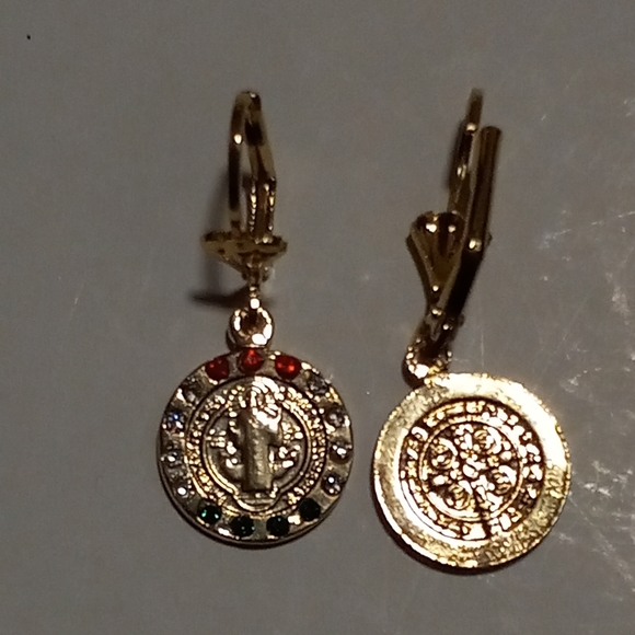 St Benedict with Cubic ZC Gold Plated Oro Laminado  Woman Necklace Set NWOT - Picture 8 of 10